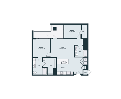 Floor plan for 2 beds, 2 baths, 1255 sqft